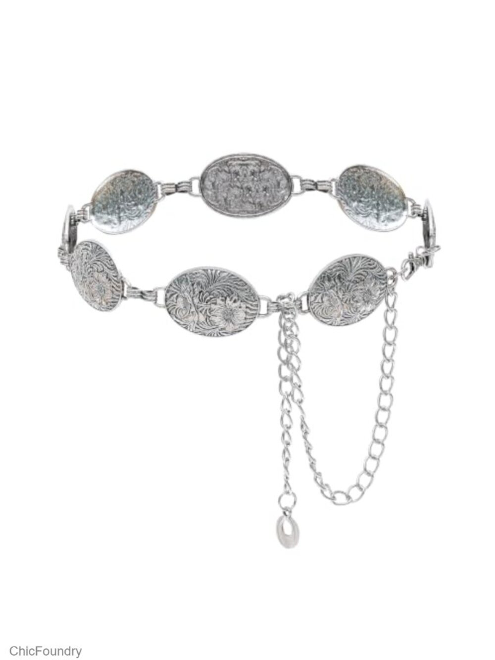 Adjustable Western Silver Chain Belt for Women, Cowgirl Concho